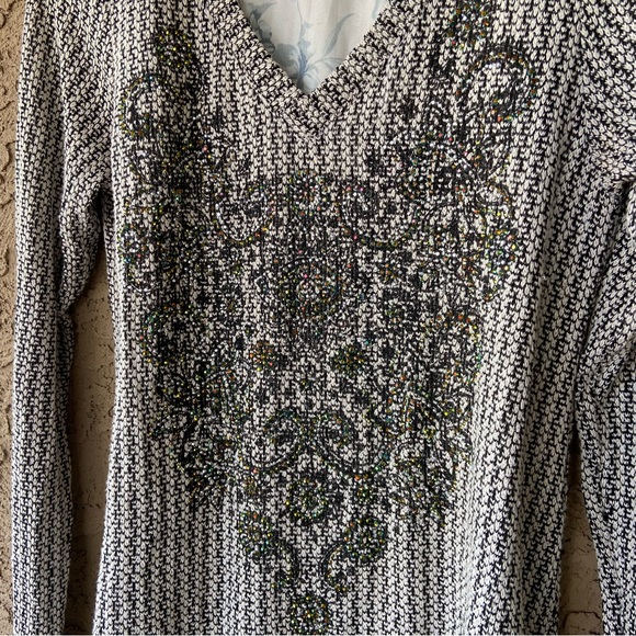 Layered Knit Sweater/TUNIC with Crystal Embellished Chest by VOCAL - Picture 3 of 9